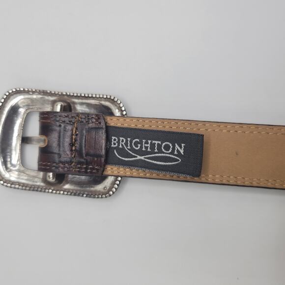 Brighton Belt Small Brown Textured Leather Western Silver Buckle Cowgirl Rodeo main image 7